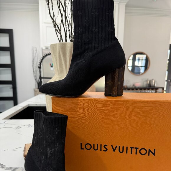 Louis Vuitton Shoes - **SOLD** LV Women Stretch Fabric Silhouette Ankle Boots w/ Monogram Star Heel